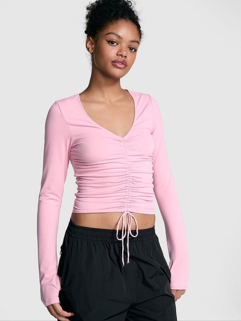 PINK Victoria's Secret Ruched Front Long Sleeve Top - Dusty Pink